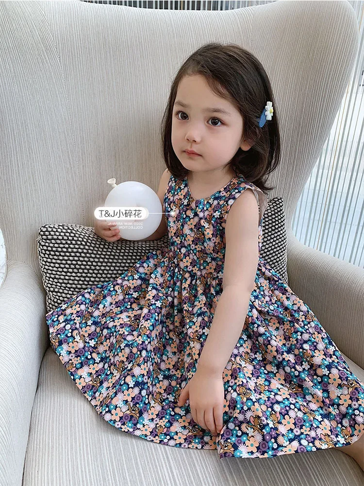 Fashion Kids Children Clothes Vestidos 2025 Baby Girls Summer Dress Backless Printed Birthday Princess Dresses