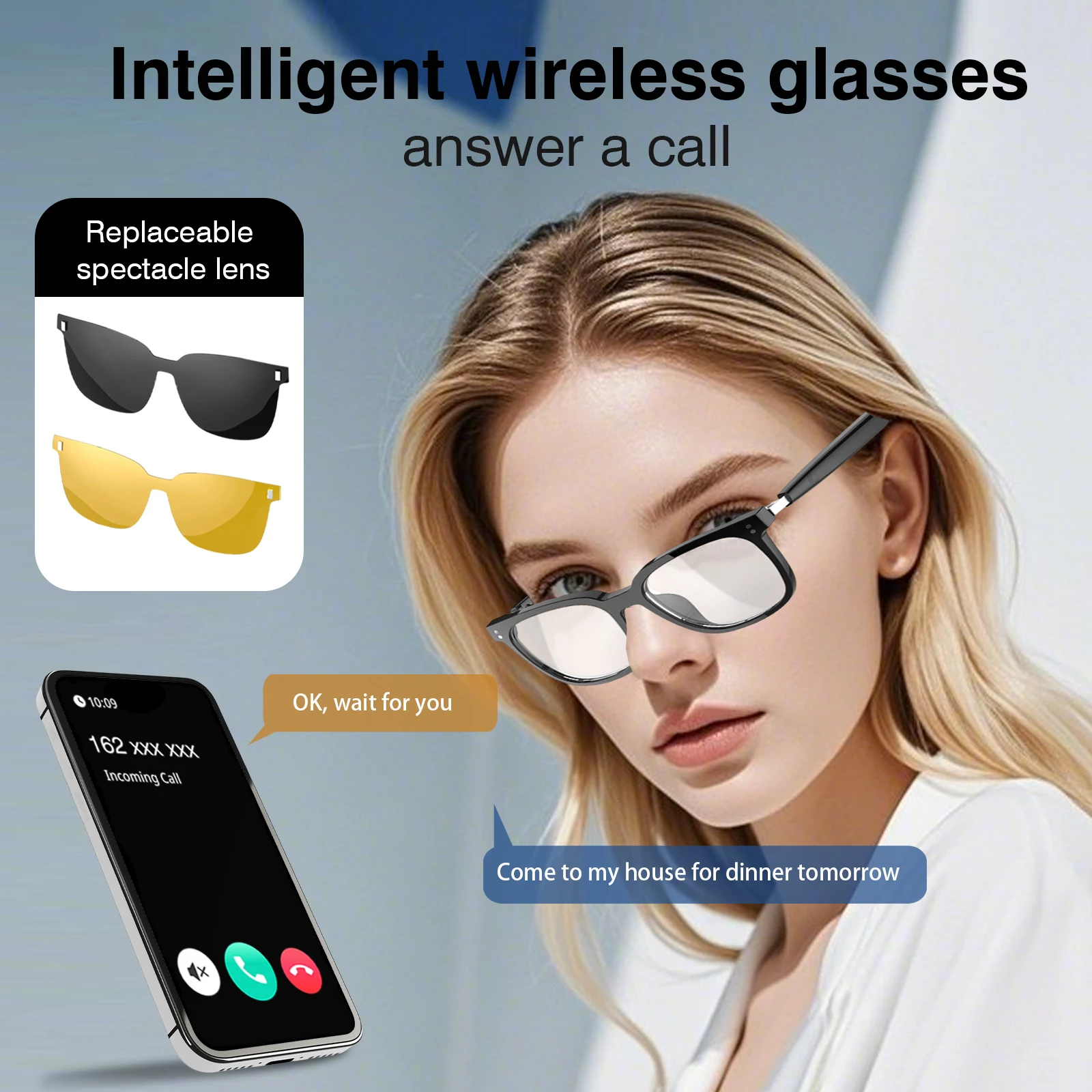 

Умные очки для всех – беспроводные звонки, воспроизведение музыки, линзы высокой четкости, управление, совместимость с iOS и Android