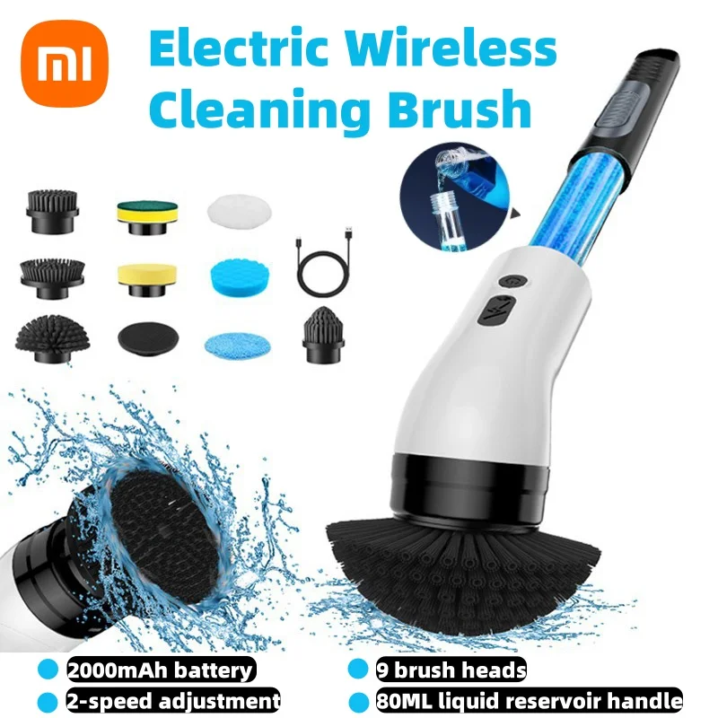 Xiaomi 9-in-1 Wireless Cleaning Brush Bathroom Shower Cleaning Brush 2H Dual Speed Rotating Waterproof Can Add Cleaning Fluid