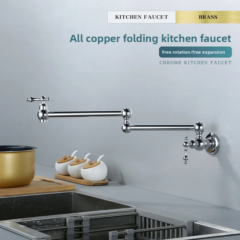 

Copper Antique Single Hole Wall Mounted Foldable Rotating Pull Out Kitchen Faucet Chrome Single Cold