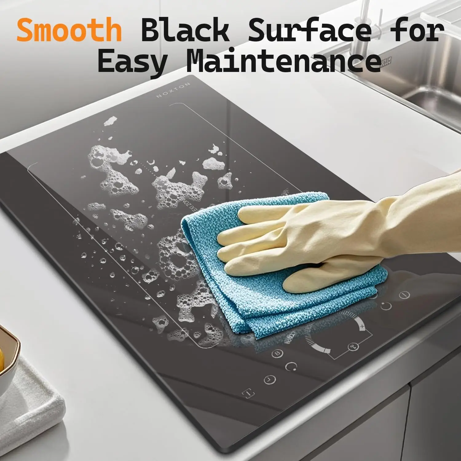 NOXTON Cocina de Inducción Doble 30cm, 2 Hornallas, Zona Flex, 9 Niveles, 3500W, Control Táctil, bloqueo de seguridad, Temporizador, 220-240V