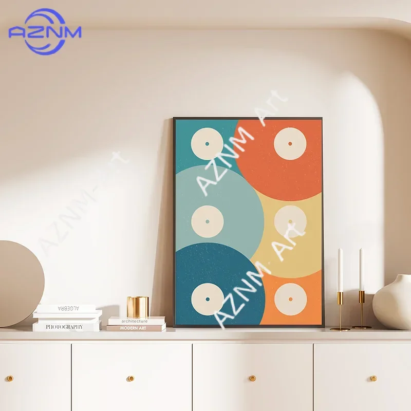 Retro Vinyl Record Print Mid Century Music Minimal Pastel Poster Colorful Wall Art Trendy Minimalist Turntable Home Room Decor view 4