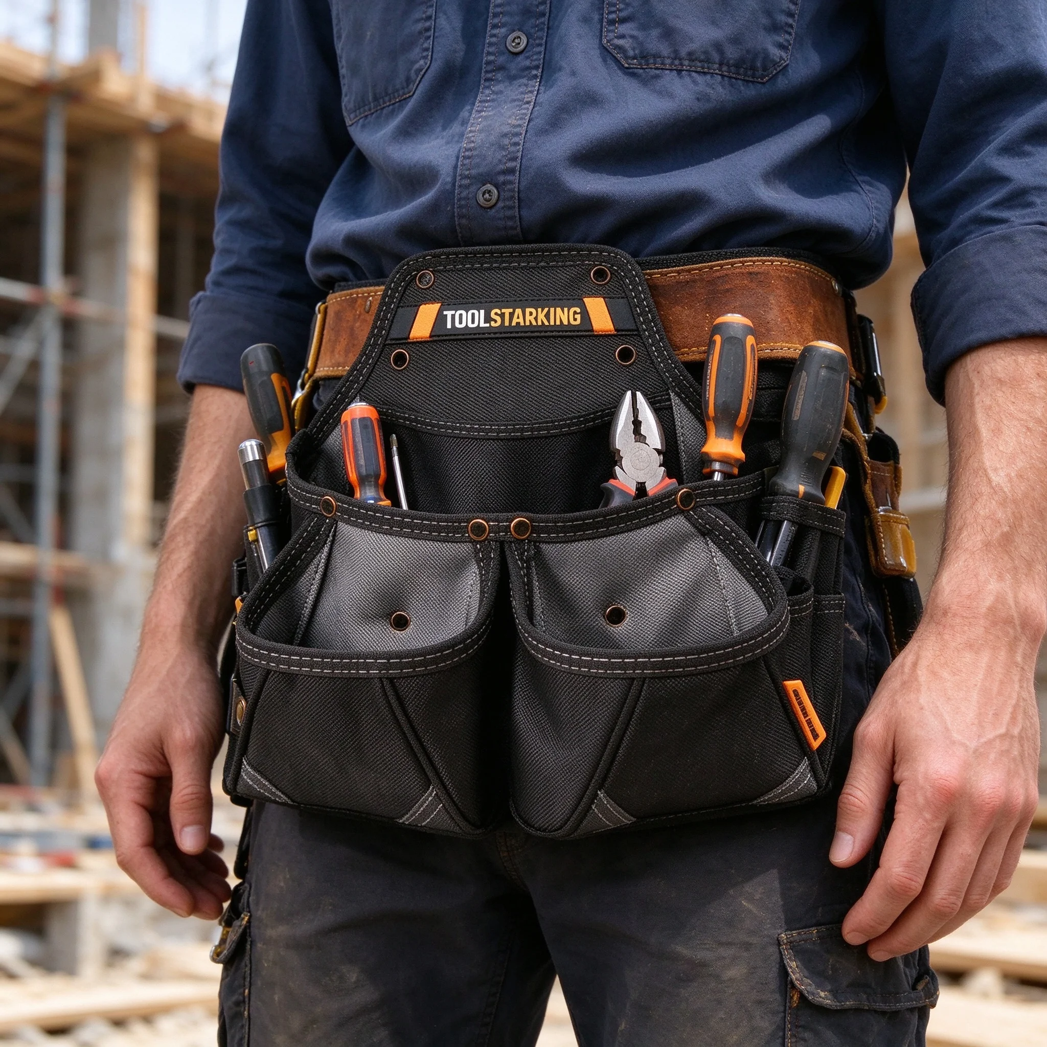 TOOLSTARKING Double Pockets Electrician Toolkit Multifunctional Hardware Carpenter Work Waist Pouch Tool Storage Belt