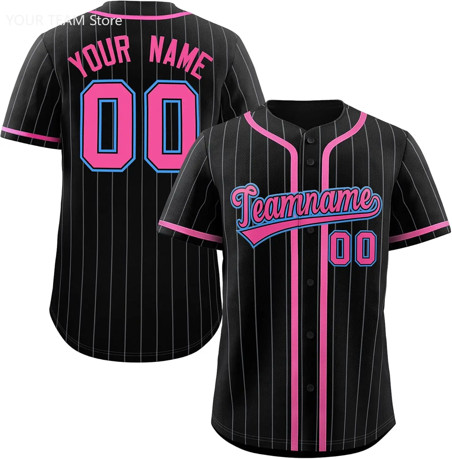 Custom Pinstripe Baseball Jersey Embroidered Personalized Pink Team Name NumberRetro Hip Hop Sports Shirt Black Hipster Athletic