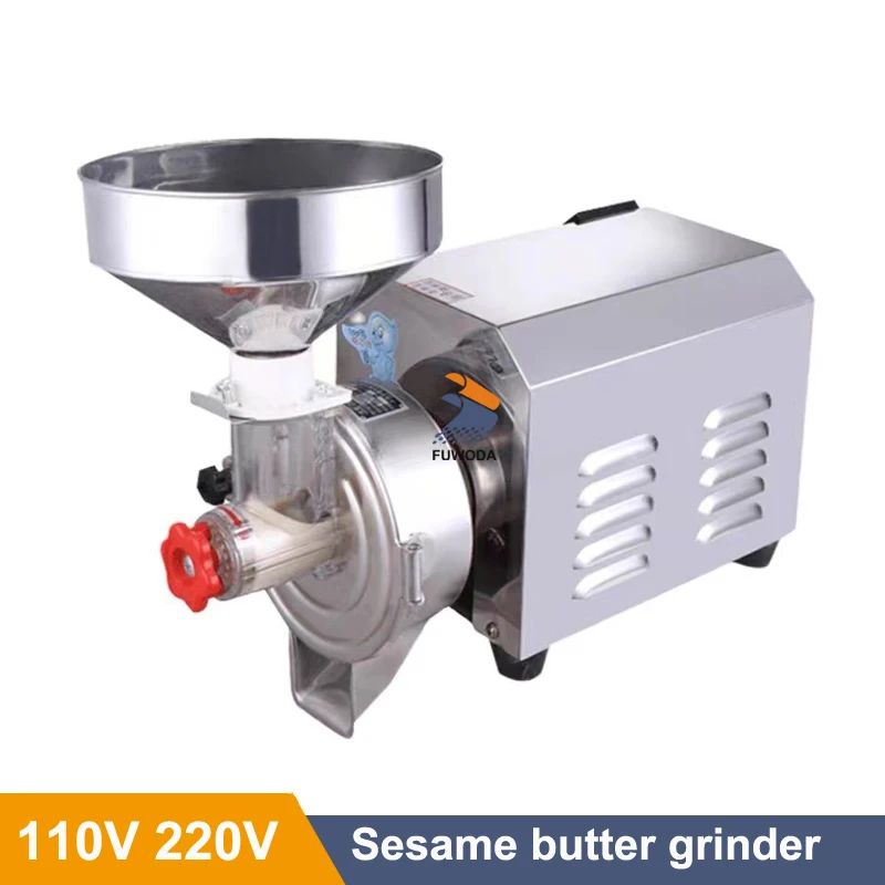 Stainless Steel Sesame Butter Grinder Electric 110V 220V Commercial 40-50kg/h Peanut Almond Paste Grinding Pulping Machine 2.2KW