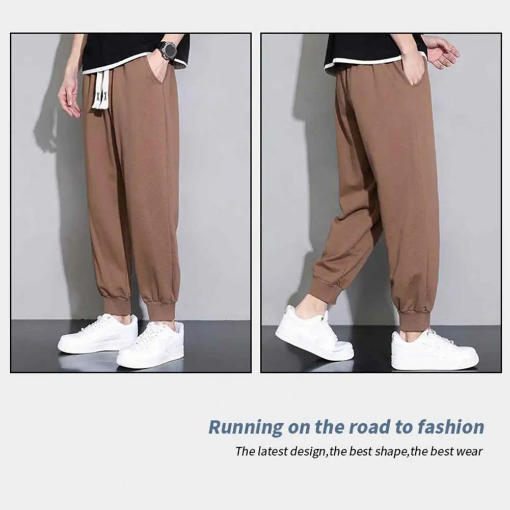 

Casual Trousers with Secure Pockets Men Trousers Men's Drawstring Elastic Waist Sweatpants with Pockets Loose Straight for Daily