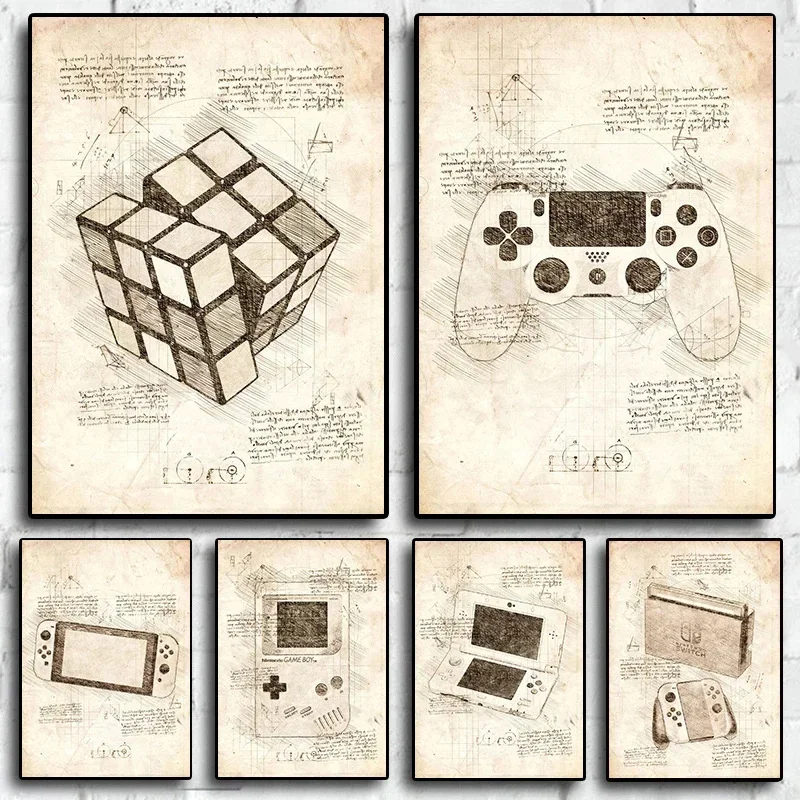 Diamond Painting Pop Vintage Sketch Video Game Poster Aesthetic Wall Art Handle VR Gaming Diamond Painting  And Prints For Gam