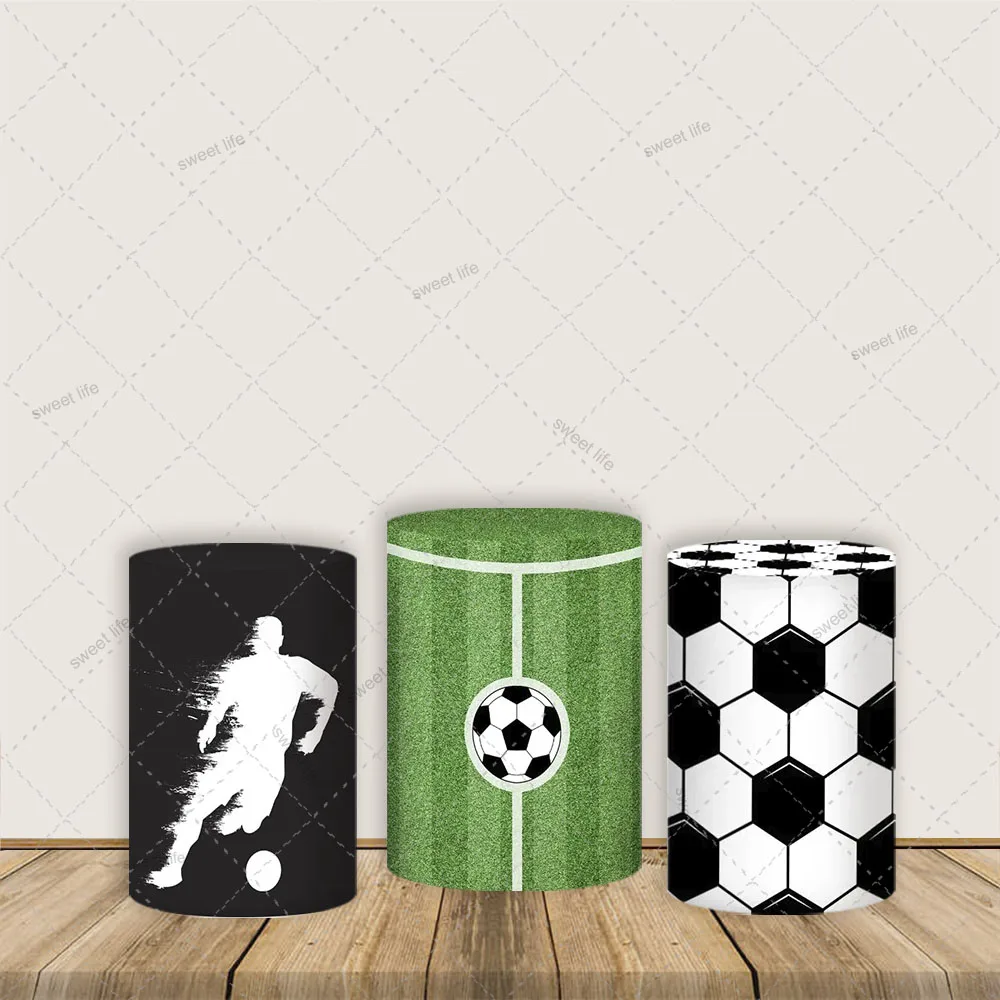 

Soccer Theme Cylinder Plinth Covers Boy 1st Birthday Baby Shower Round Cylinder Cover Photo Background