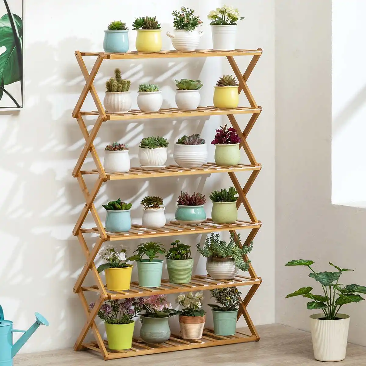 Bamboo 3-6 Tiers Plant Stand Rack Multiple Flower Pot Holder Shelf Indoor Outdoor Patio Planter Display Shelving Shoes Shelf