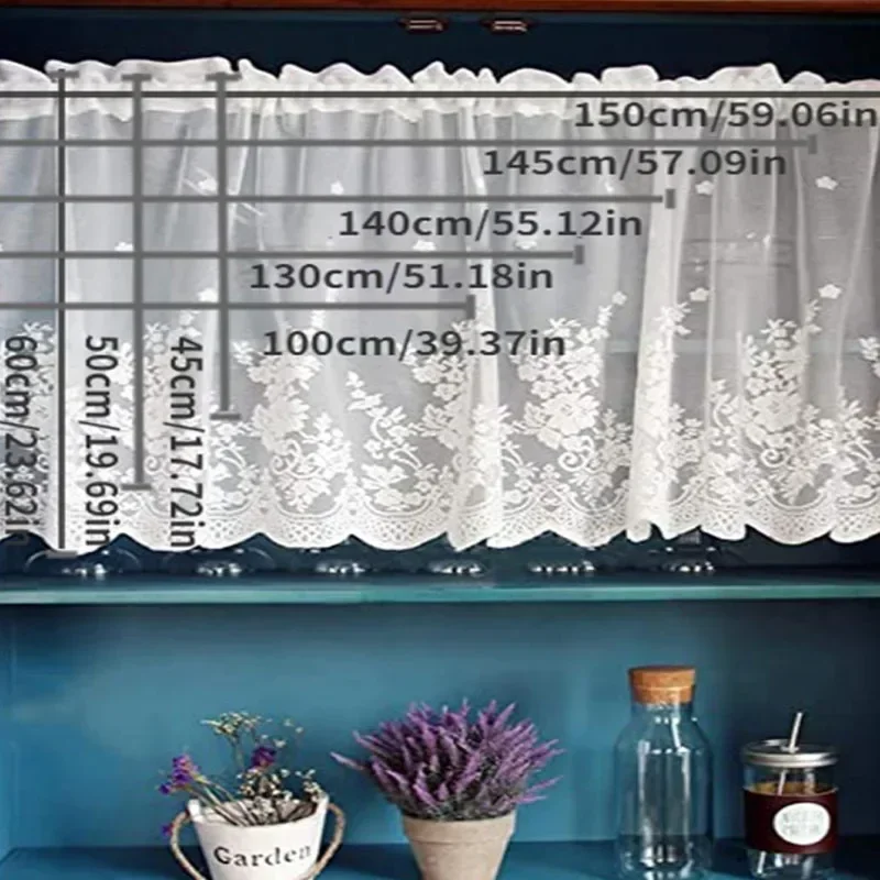 Cortinas cortas de encaje blanco europeo estilo 2025 para cocina, Patio exterior y balcón, cortinas decorativas para ventana
