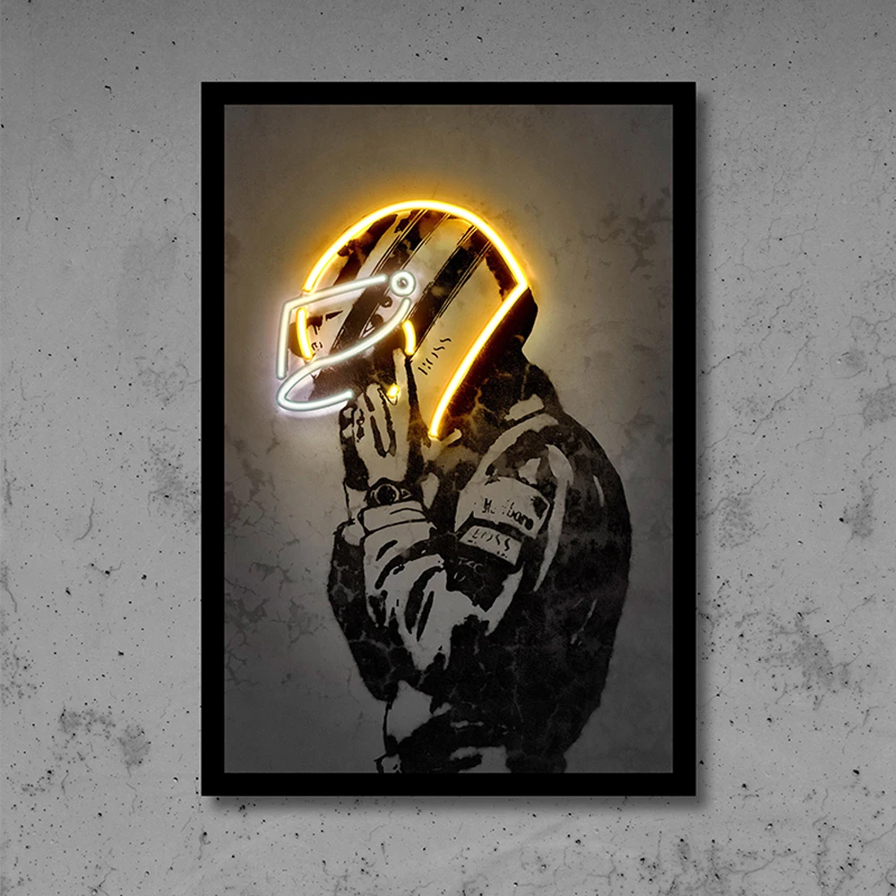 Neon Helmet Ayrton Senna F1 Poster Prints Formula 1 Legend Driver Wall Art Canvas Painting Racer Picture for Living Room Decor