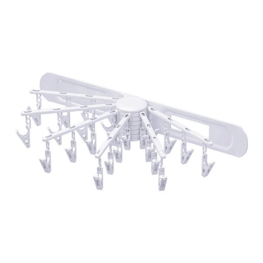 

24 Clips Folding Clothes Rack Wall Mount Windproof Underwear Hangers Space Saving Foldable Sock Storage Rack Home Storage