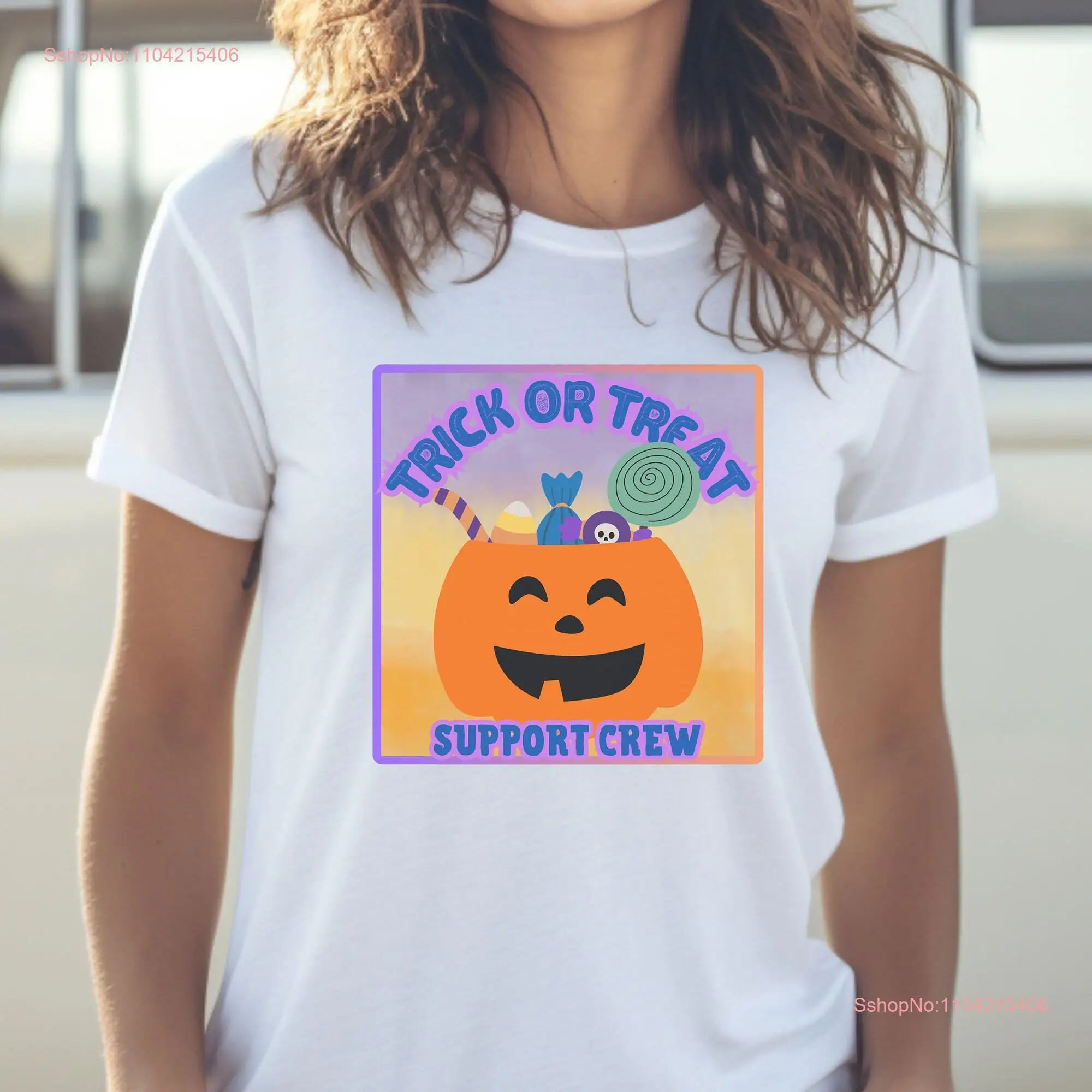 Trick or Treat Support Crew Halloween T Shirt Pumpkin and Candy Funny Bella Canvas long or short sleeves