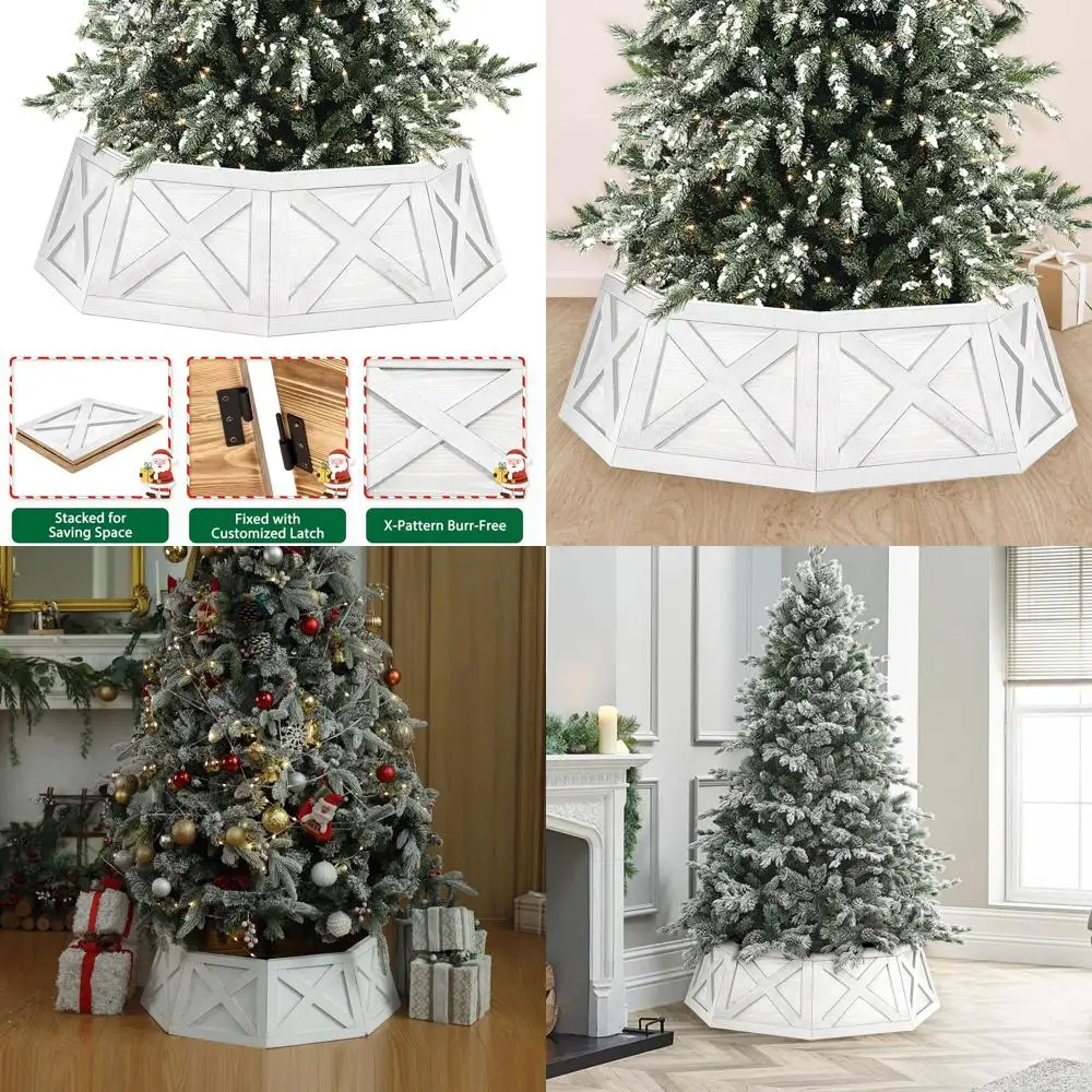 

Large 36 Octagon White Christmas Tree Collar for 7.5ft-9ft Artificial Trees - Rustic Farmhouse Style Tree Base Cover