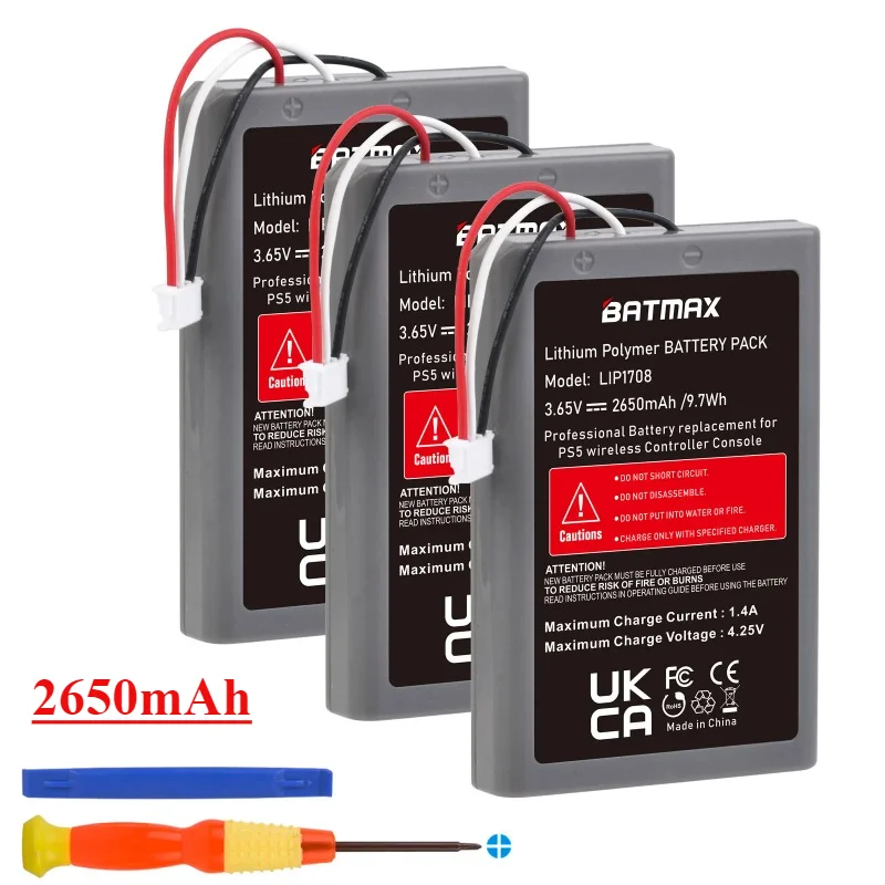 PlayStation 5 LIP1708 Battery Replaces for Sony Dualsense 2650mAh CFI-ZCT1W CFI-ZCT1J PS5 Batmax Wireless Controller Battery