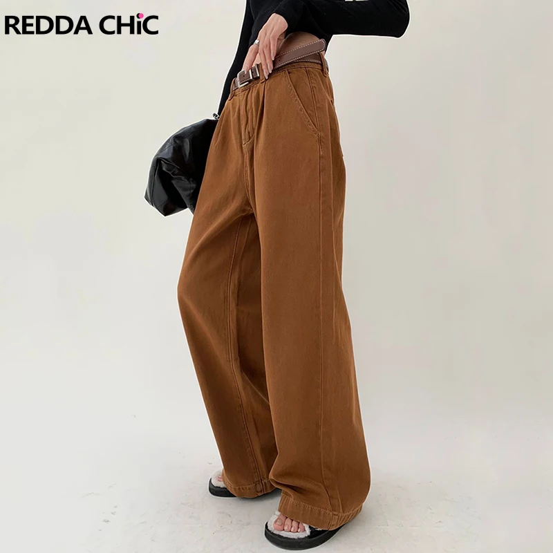 REDDACHIC Pintuck Baggy Jeans for Men Cowboy Loose Casual Wide Leg Pants Basic Solid High Waist Trousers Vintage Y2k Streetwear