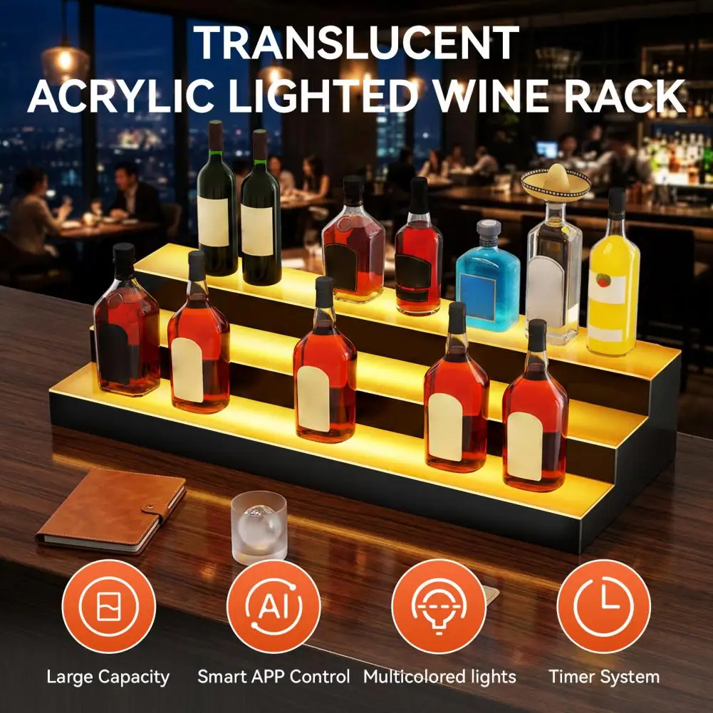 Bar Wine Rack Acrylic Vinos Bottles Decoration Holder LED Emits Light Whiskey Showcase Multi Layer Steps Cocktail Display Stand