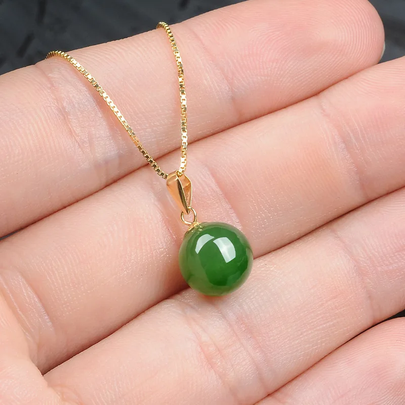 

New Elegant Versatile Hetian Jade Yellow Amber Bead Pendant for Women Gold Color Collarbone Chain