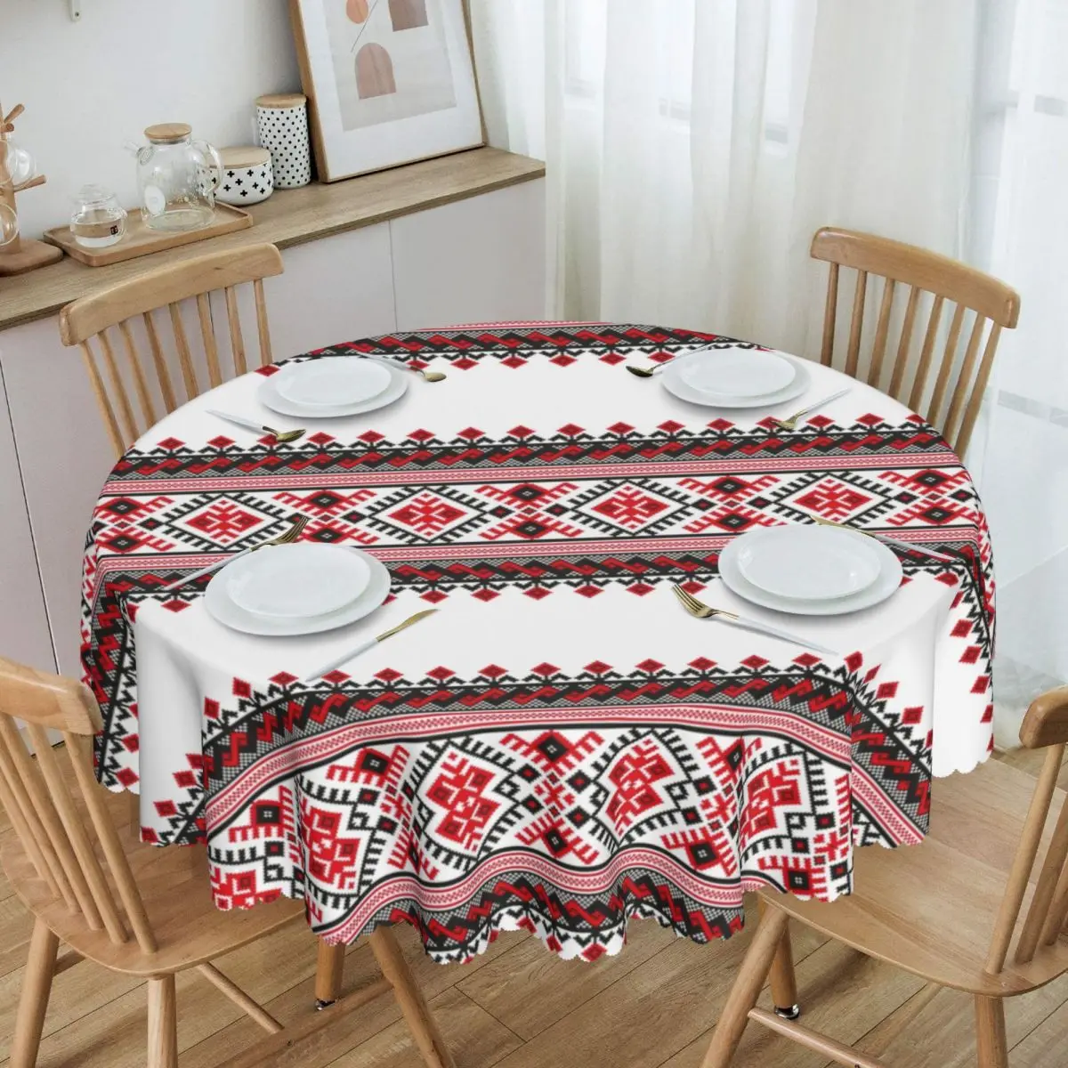 

Round Tablecloth Tablecloth 60 inch Kitchen Dinning Table Cloth Waterproof Bohemian Geometric Table Cover