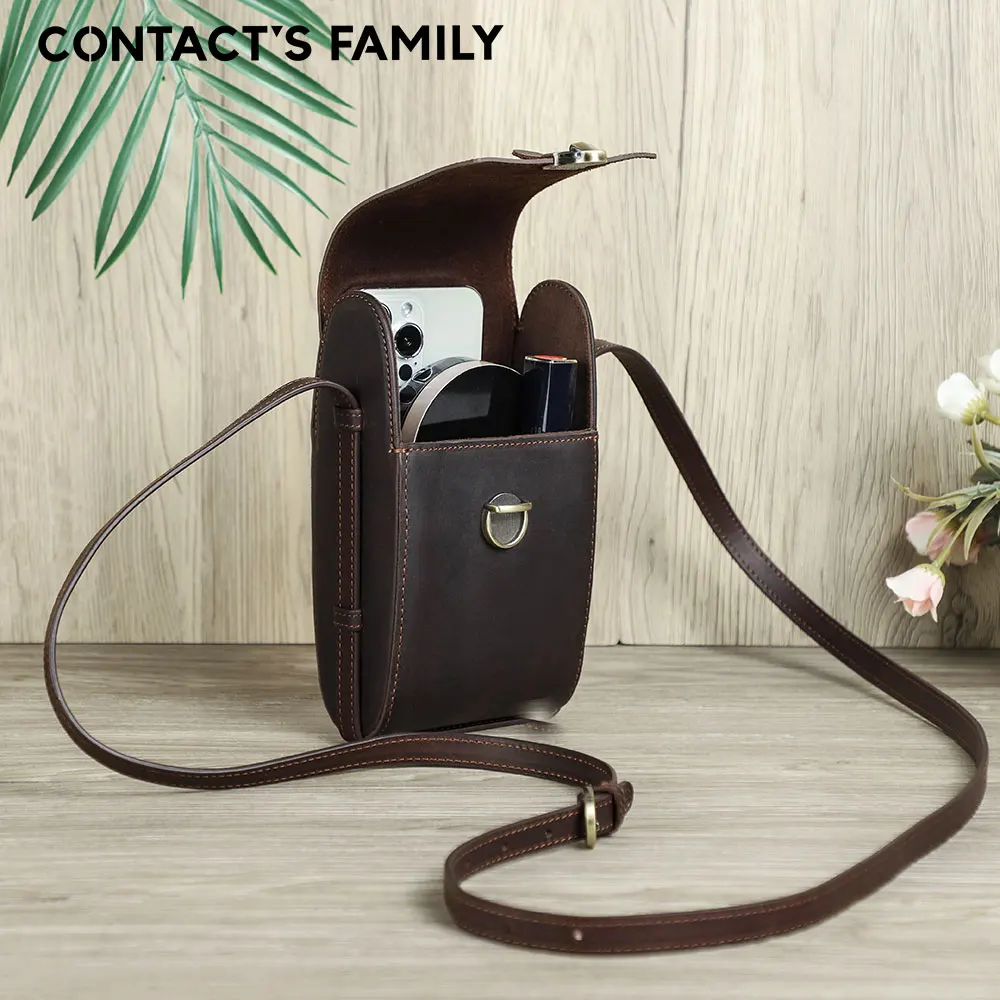 CONTACTS FAMILY Retro Crossbody Shoulder Bag Men Business Hasp Handbags for Apple iPhone 16 15 14 6.7 Inch Cellphone Card Slot