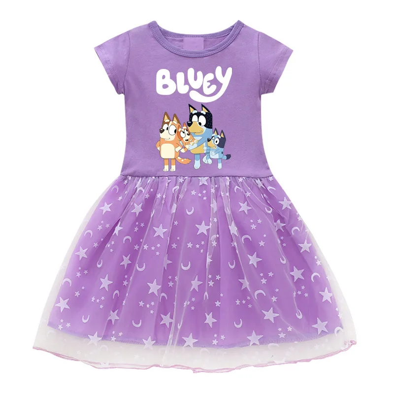 

Bluey Cute Cartoon Princess Dress Children Birthday Party Dress Kid Short Sleeved Skirts Birthday Gift