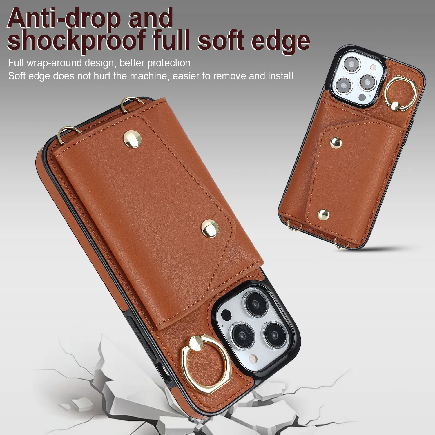 Wallet Shoulder Strap Phone Case for iPhone 18 Pro Max 17 14 13 12 11 15 16 Pro Max Plus Lady Leather Card Pocket Lanyard Cover