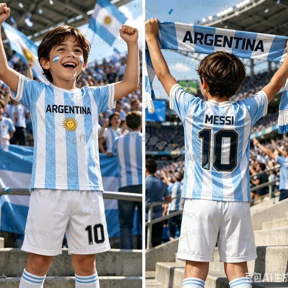 2026 Harajuku Argentina Special Messi 10 Football Jersey Shorts Tee Set Women Men Kids Shirt And Shorts Summer Fans 2 Piece Sets