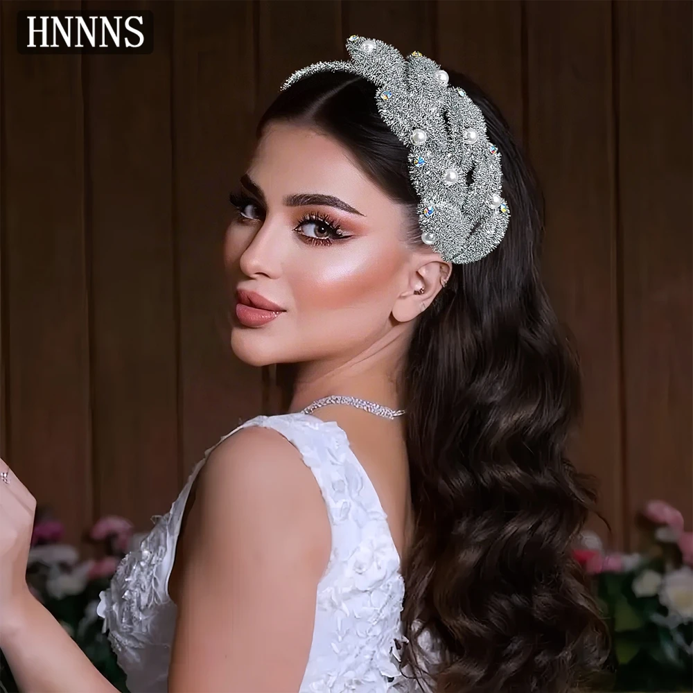 

HNNNS Handmade Leaves Headband with Pearls Luxury Bridal Headpiece Sweet Elegant Headdress Modern Bridal Hair Accessories A371
