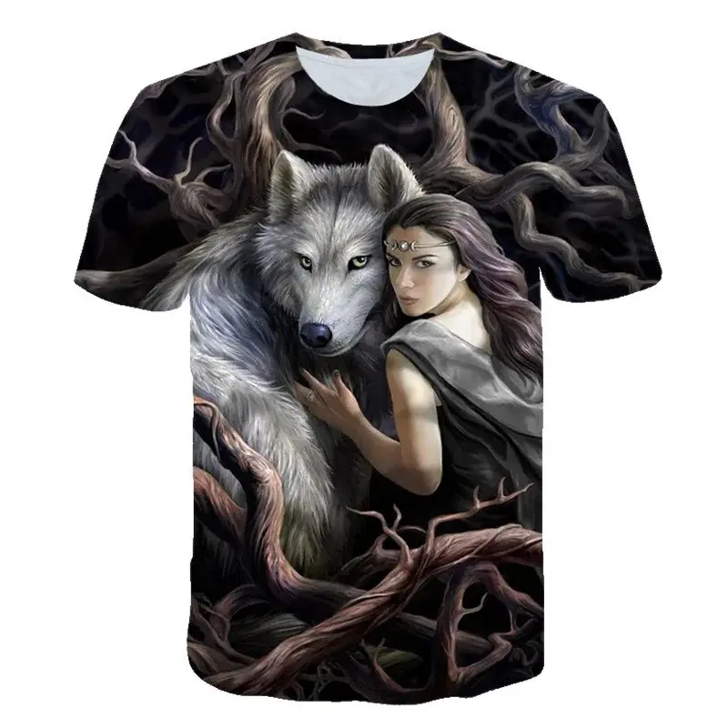 

Summer Fashion The Wolf Picture T Shirts For Men Casual 3D Print Tees Hip Hop Personality Round Neck Short Sleeve Tops