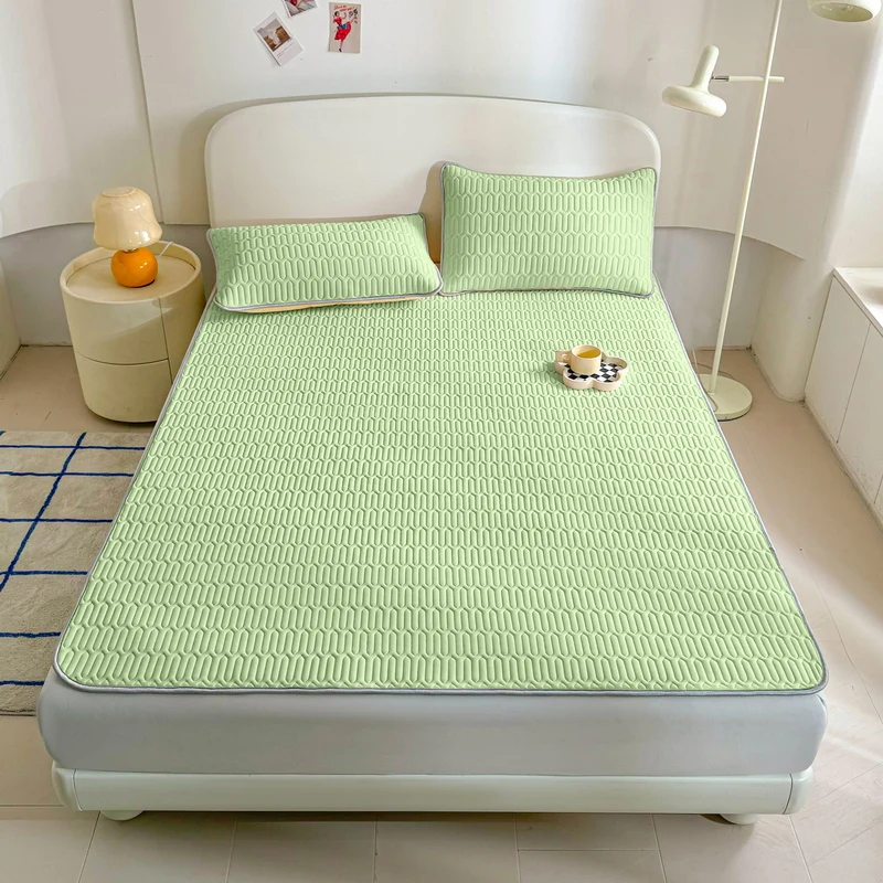 1pc Soft Latex Quilted Bed Sheet Summer Breathable Ice Silk Cool Bedsheet Solid Color Anti-slip Mattress Mat No Pillowcase