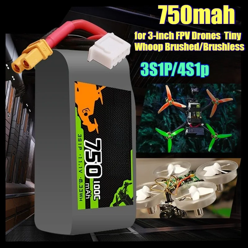 

750mAh 100C 3S/4S/6S LiPo Battery for 3-inch FPV Drones High-Performance Power Pack for Tiny Whoop Brushed/Brushless Motors
