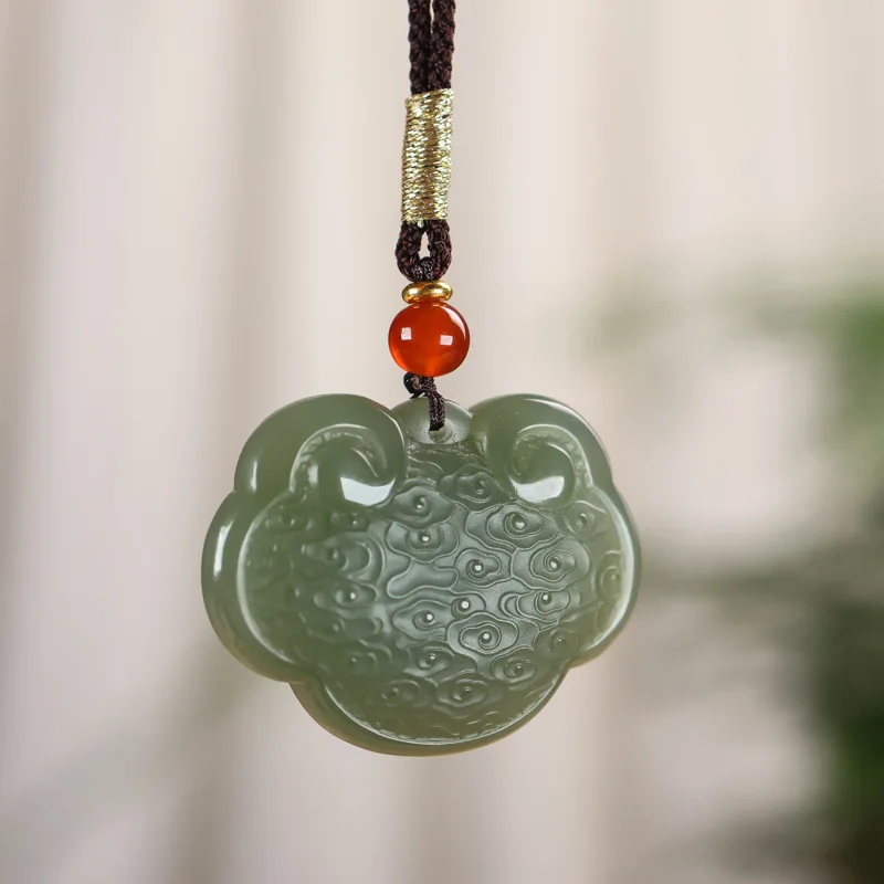 Natural Xinjiang Hetian jade safety lock pendant Ruyi lock pendant men's and women's item pendant