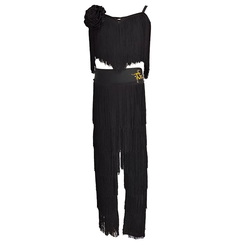 2025 roupas de franja trajes de desempenho de dança latina calças borla terno chacha samba rumba panos de competição de dança latina dn20014