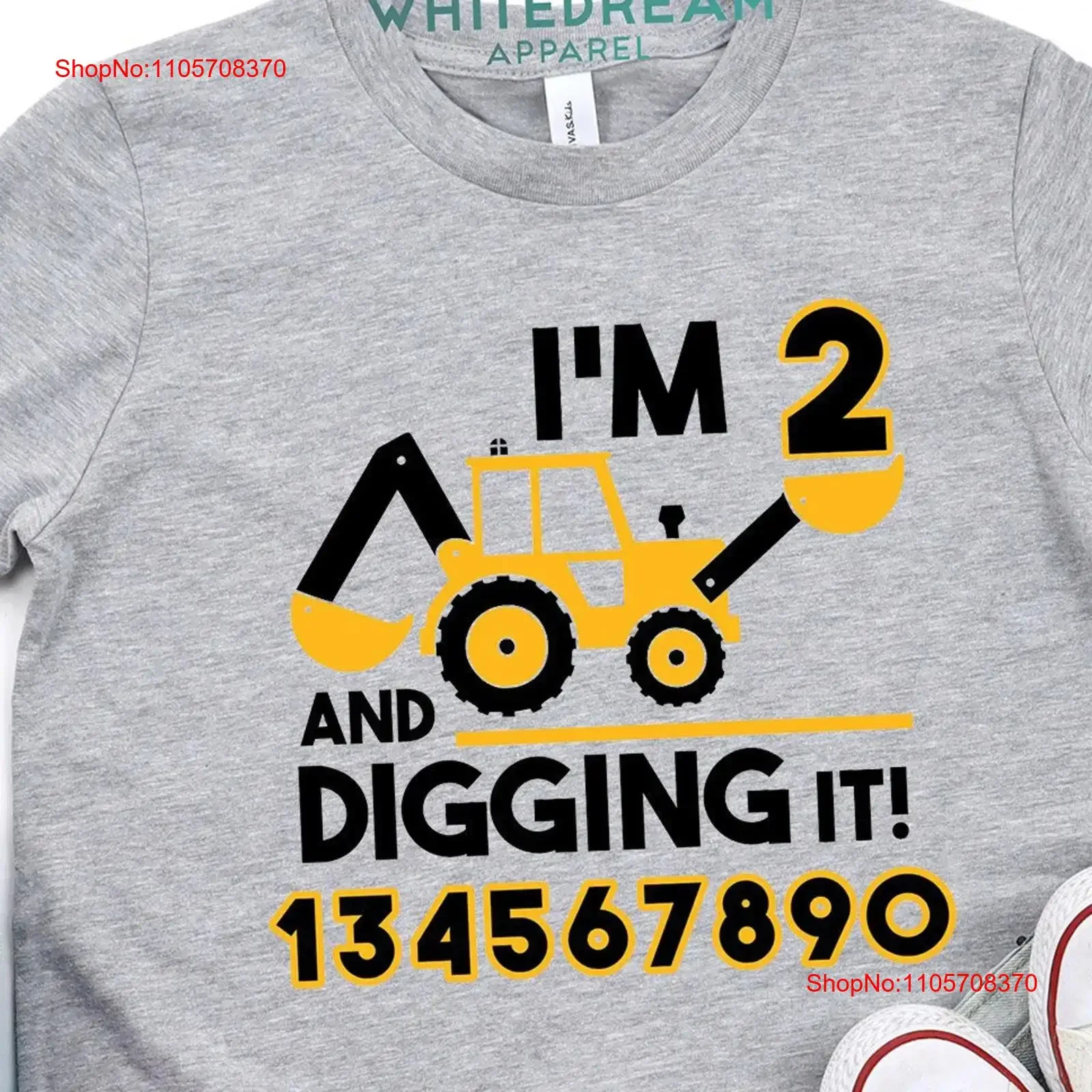 I'm 2 And Digging IT T Shirt 2nd Birthday Toddler Bulldozer Digger Kids For vintage Washed streetwear homme Slightly Casual