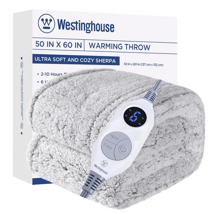 

Electric Blanket Throw Size, Soft Plush Sherpa Heated Blanket with 6 Heating Levels amp 210 Hours AutoOff, Machine Washable, 50x