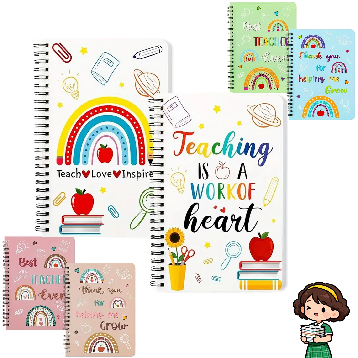 2 Pcs A5 Teacher Spiral Notebooks, Teacher Appreciation Notebooks, Hardcover Journals, Writing Notebooks, School Office Supplies