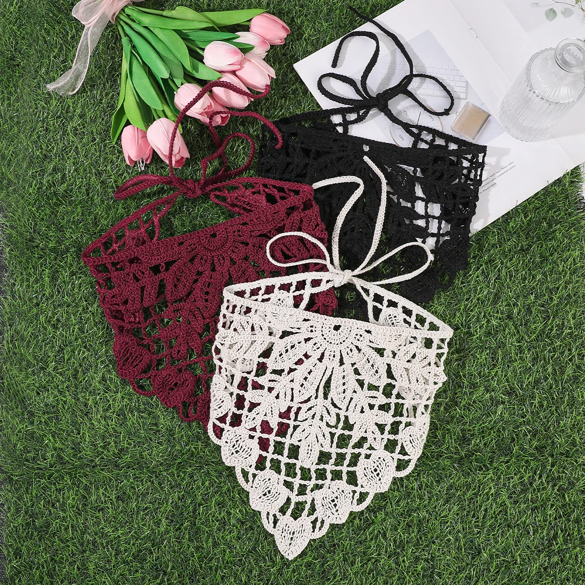AWAYTR Girl Spring Fashion Flower French Triangular Scarf Headscarf Elegant Knitted Headband Women's Haiband Hair Accessories