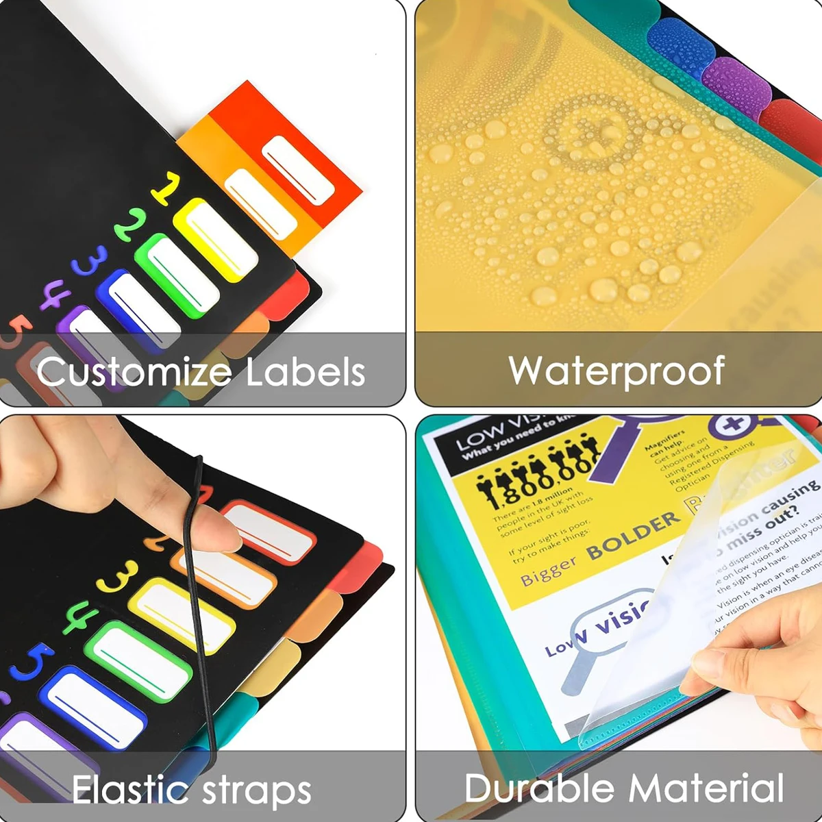 Color Tab A4 File Folders with Monthly Dividers - Durable Organizer, Coded Calendar System, Black Sturdy Cover