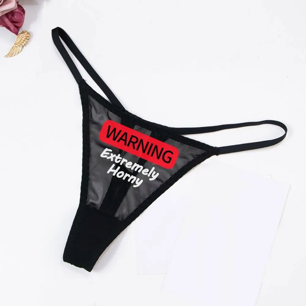 Tanga de malla Sexy de Color sólido transparente con estampado de letras, calzoncillos sexis con cuerdas G, ropa interior con espalda en T de cintura baja