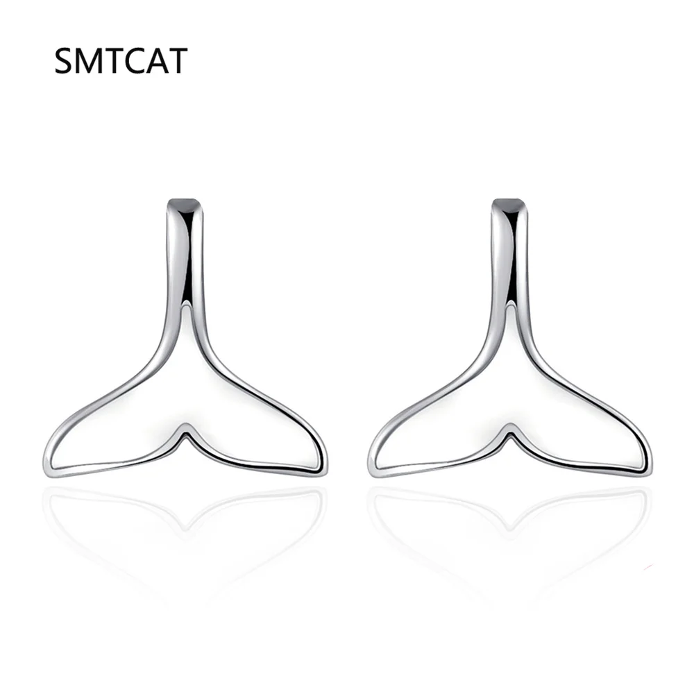 925 Sterling Silver Fish Tail Stud Earring Clips Piercing Pendiente Women luxury Fine Jewelry Simple Jewelry Boucle d'oreille