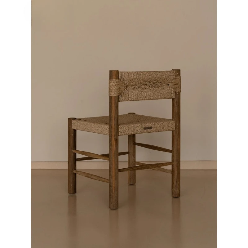 

Nongju, wabi-sandy wind, simple solid wood dining chair, retro medieval style, backrest chair, minimalist modern rope-woven desk