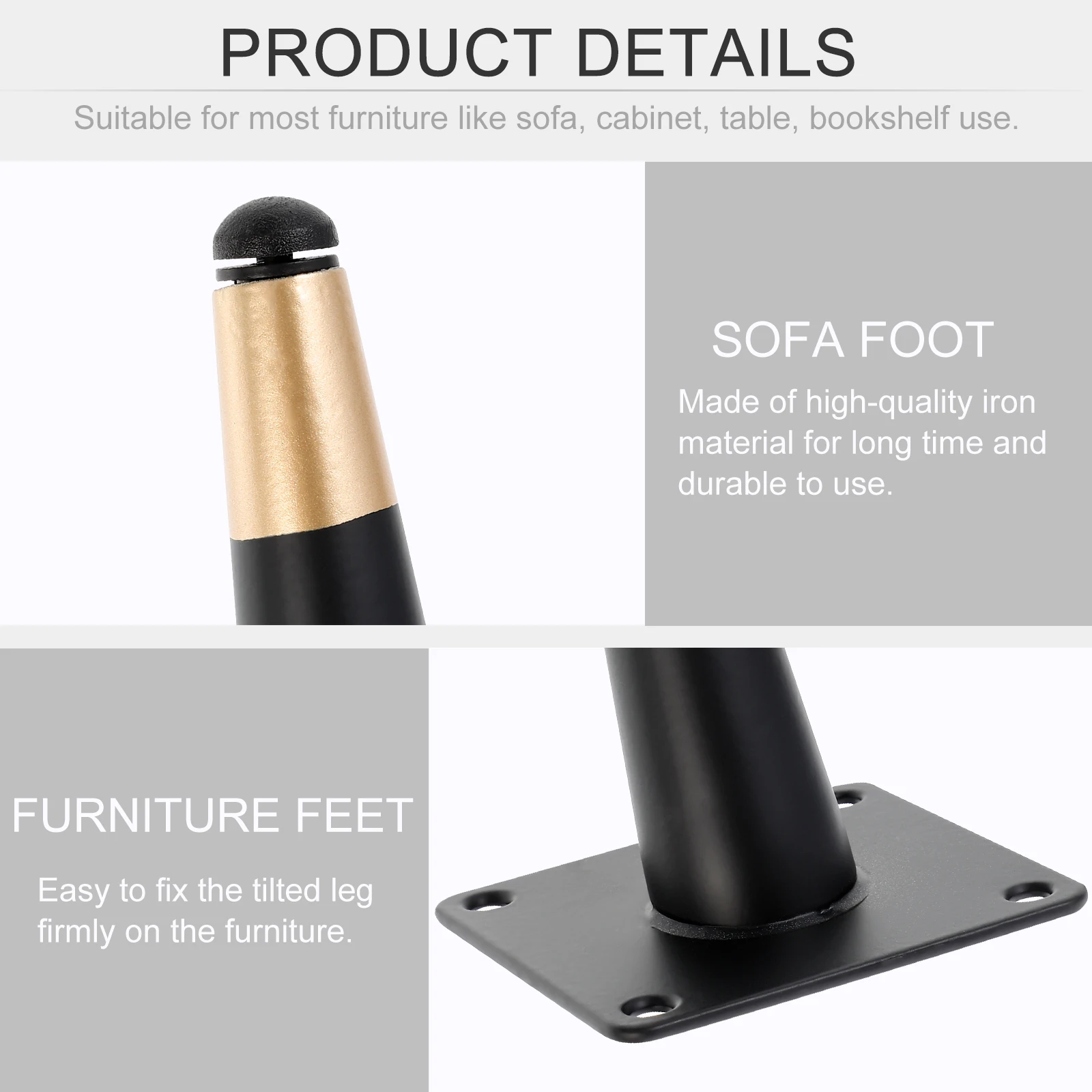 

4 Pcs Iron Sofa Legs Furniture Feet Strong Structure Lightweight Design Adjustable Height Tea Table Support Bath Cabinet