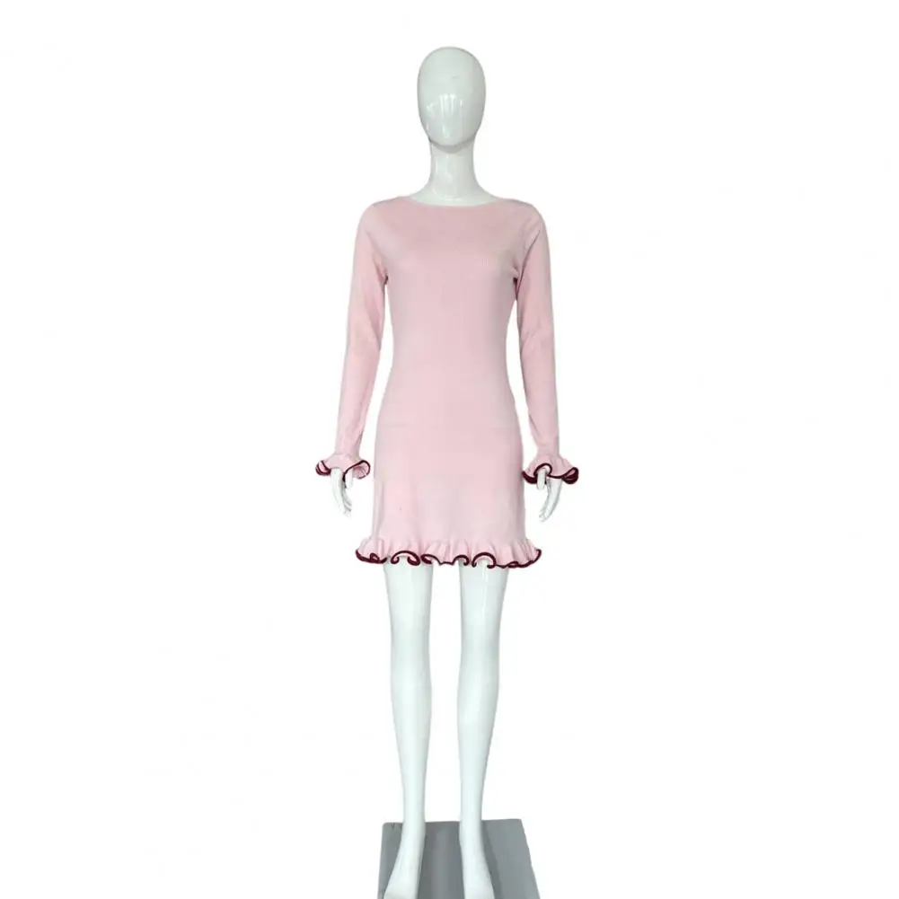 Dames gebreide mini-jurk met ruches herfst hoge taille elegante slanke feestjurk patchwork gebreide trui vrouwelijke jurk