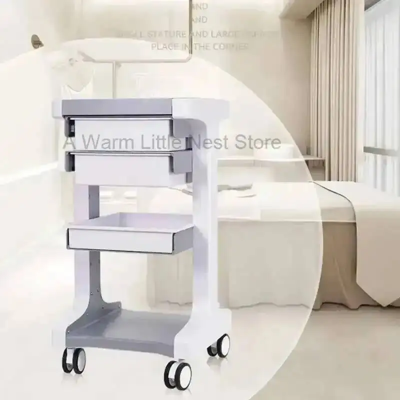 

Salon Cart Salon Trolley Organizer Beauty Minimalist Cart with Wheels High-end Silent Tool Trolley with Drawer for Dental Clinic