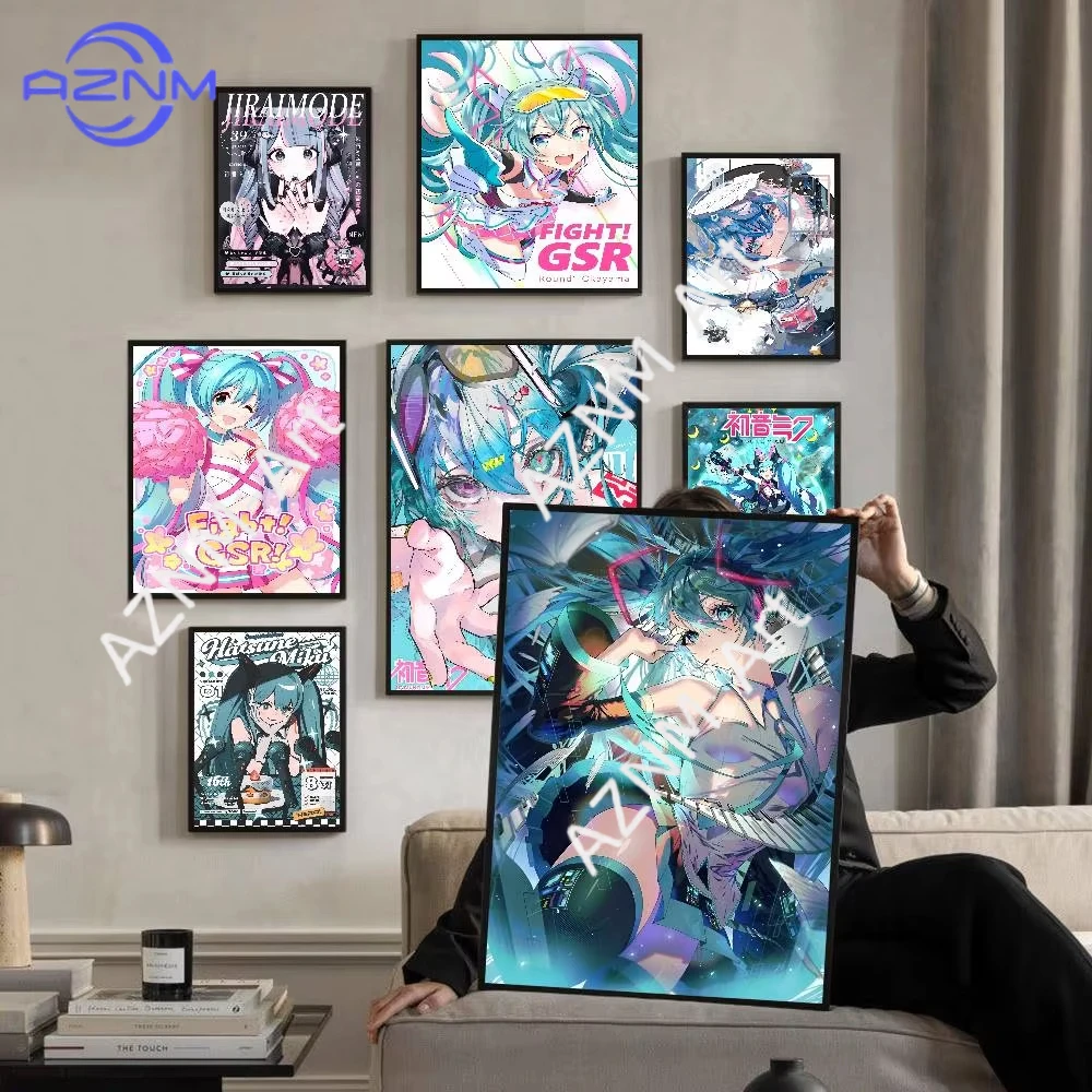 H-HATSUNE M-MIKU Movie Sticky Posters Whitepaper Sticker DIY Room Bar Cafe Posters Wall Stickers