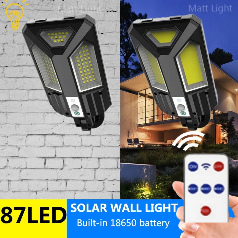 87 LED Solar Light Outdoor for Garden Yard Street lights PIR Motion Sensor Waterproof Wall Lamp Remote Control 3 Modes Lighting