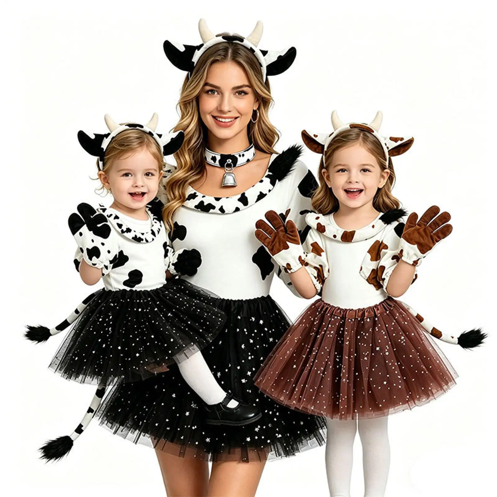 Cow Suit Girls Outfit Set With Cow Headband Tail Gloves Tutu Dress For Concert Party Cosplay Carnival Masquerade School Event