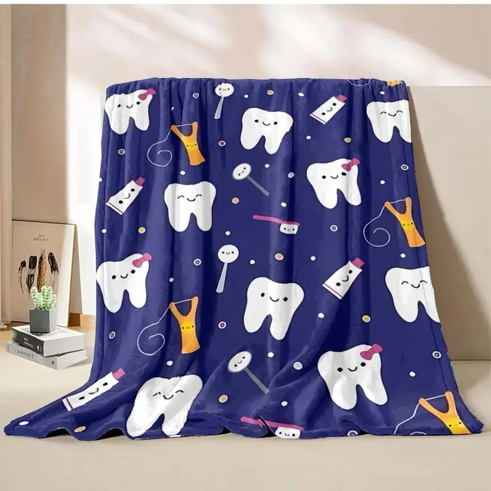 Cute Cartoon Teeth Blanket Printed Blanket Bedroom Livingroom Bed Warm Soft Comfortable Air Conditioner Office Travel Thin