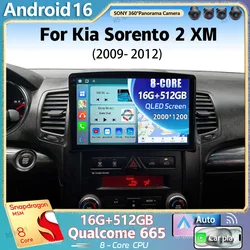 Android 16 For Kia Sorento 2 XM 2009 - 2012 2K QLED Android Car Radio Multimedia Video Player GPS Stereo CarPlay 4G Head Unit