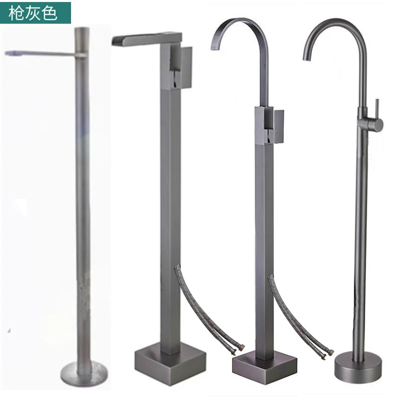 

Vertical floor standing bathtub faucet column basin bathtub side full copper gun ash